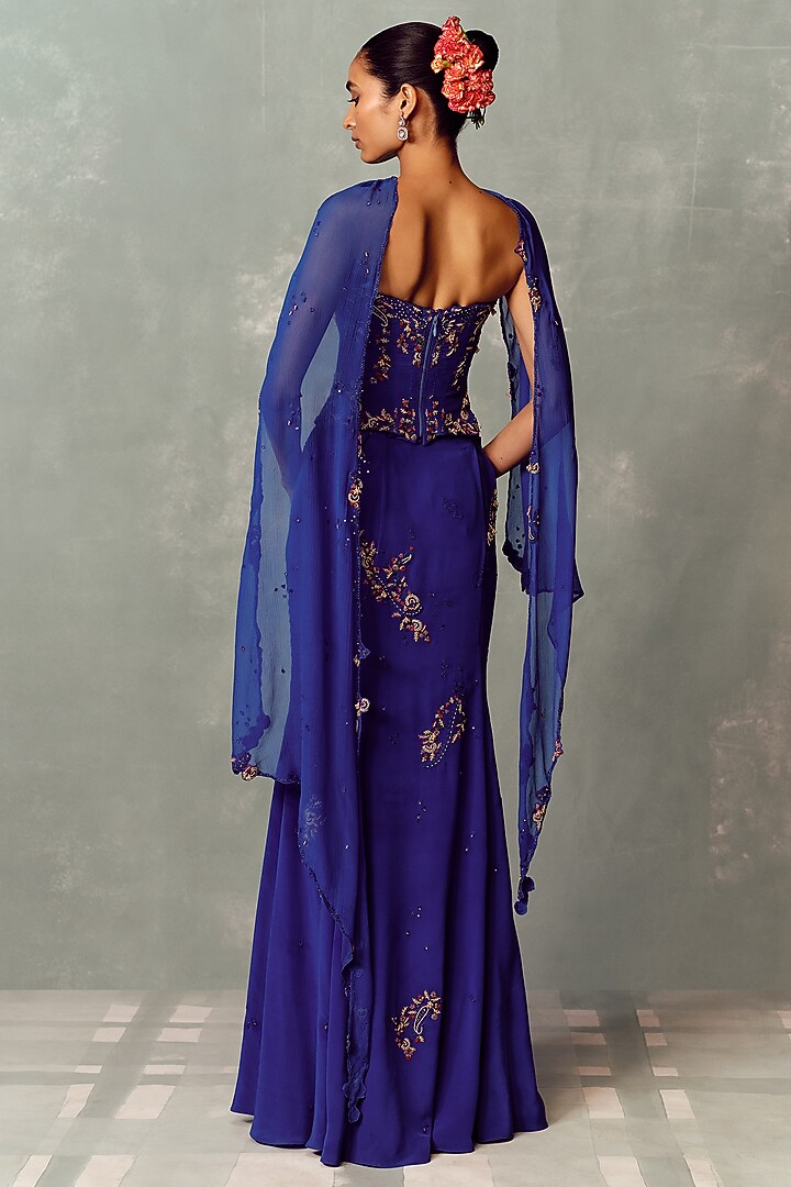 Royal Blue Woven Organza Skirt Set by Dolly J at Pernia's Pop Up Shop