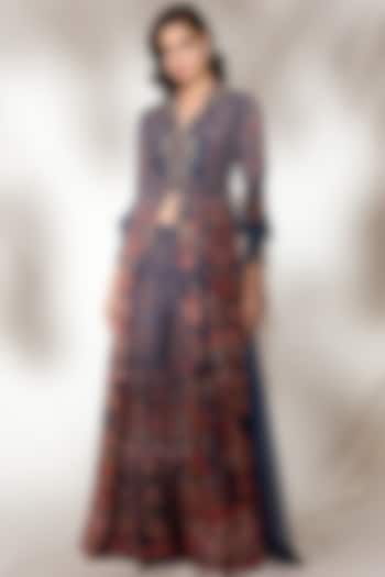 Blue Printed & Embroidered Wedding Sharara Set by Dolly J at Pernia's Pop Up Shop