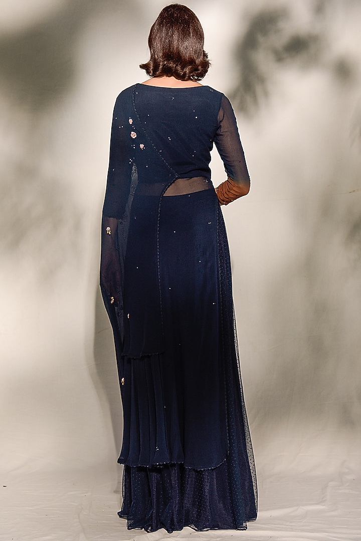 Midnight Blue Draped Wedding Saree Gown by Dolly J at Pernia's Pop Up Shop