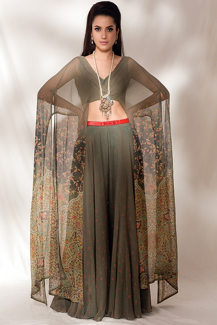 Green Embroidered Sharara Set Design by Dolly J at Pernia's Pop Up Shop