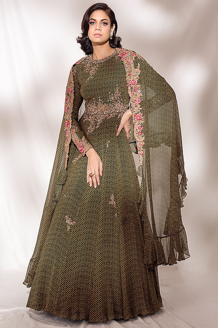 Olive Green Embroidered Kurta Set by Dolly J