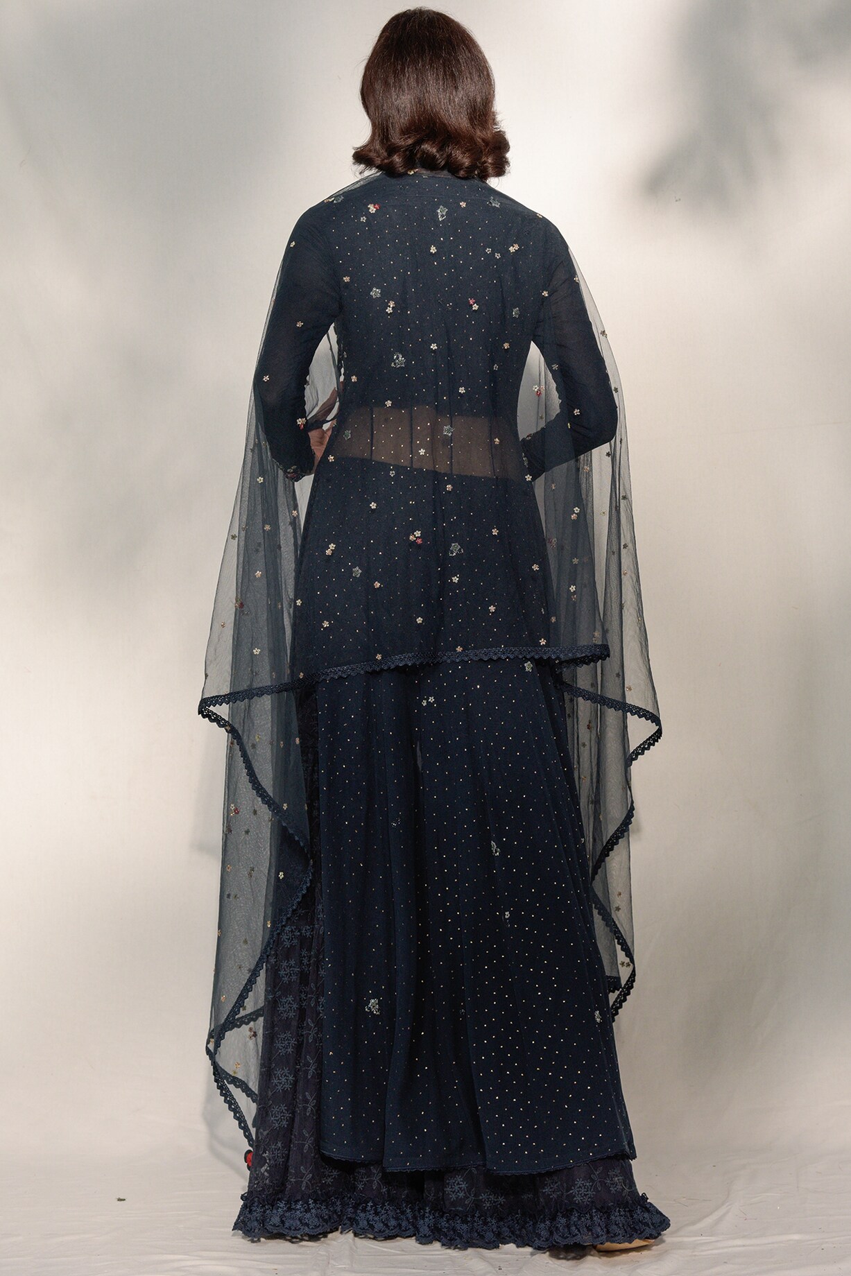 Midnight Blue Embroidered Sharara Set Design by Dolly J at Pernia's Pop
