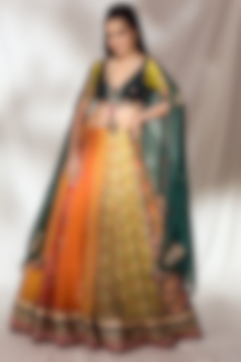 Yellow & Green Embroidered Wedding Lehenga Set by Dolly J at Pernia's Pop Up Shop