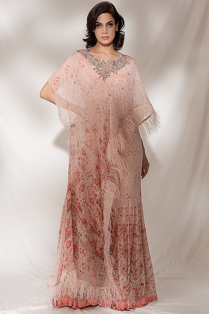 Peach Embroidered Sharara Set by Dolly J
