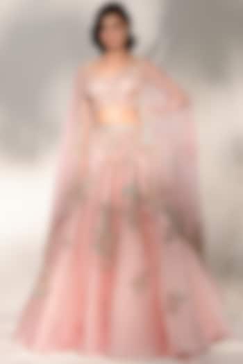 Blush Pink Embroidered Bridal Lehenga Set by Dolly J at Pernia's Pop Up Shop