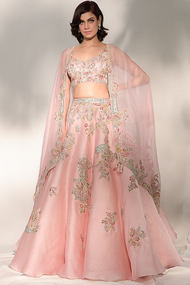 Blush Pink Embroidered Bridal Lehenga Set by Dolly J at Pernia's Pop Up Shop