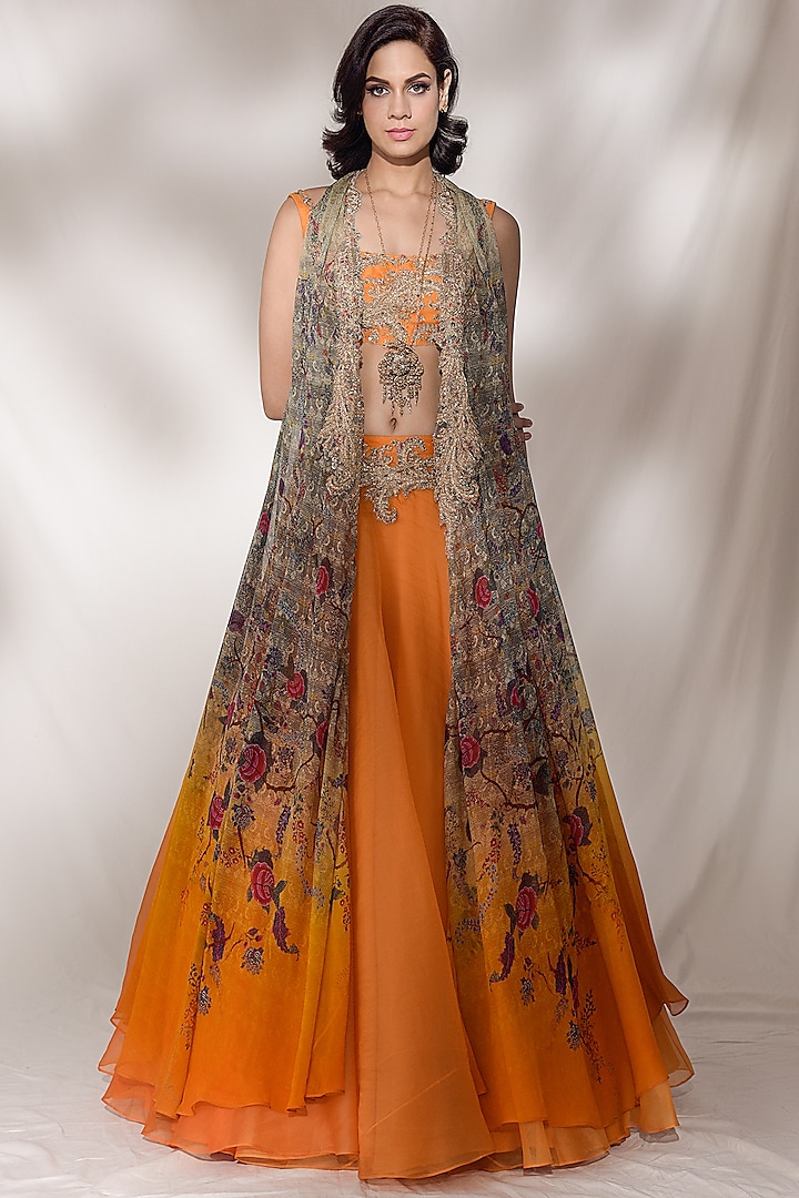 Orange Embroidered Wedding Lehenga Set by Dolly J at Pernia's Pop Up Shop