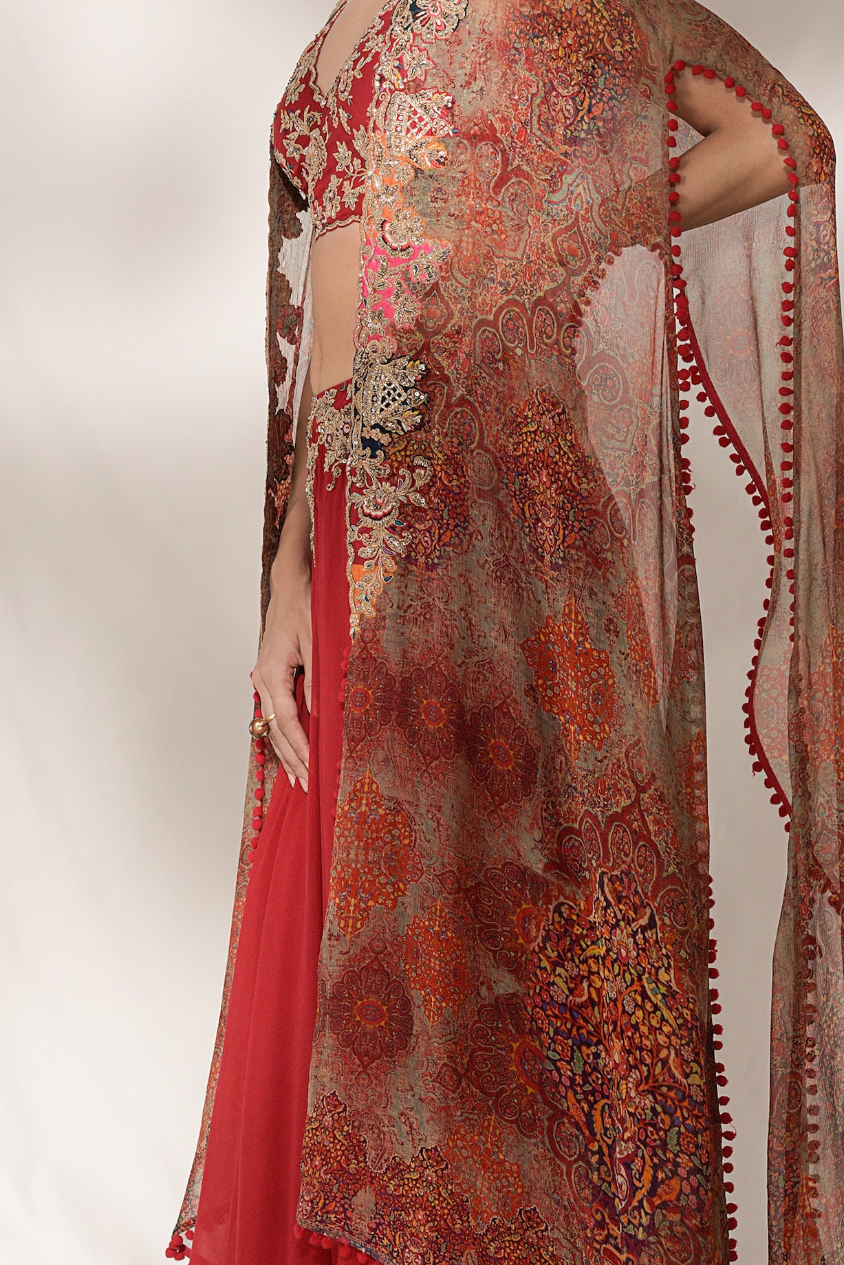 Plum Red Embroidered Sharara Set by Dolly J at Pernia's Pop Up Shop 2024