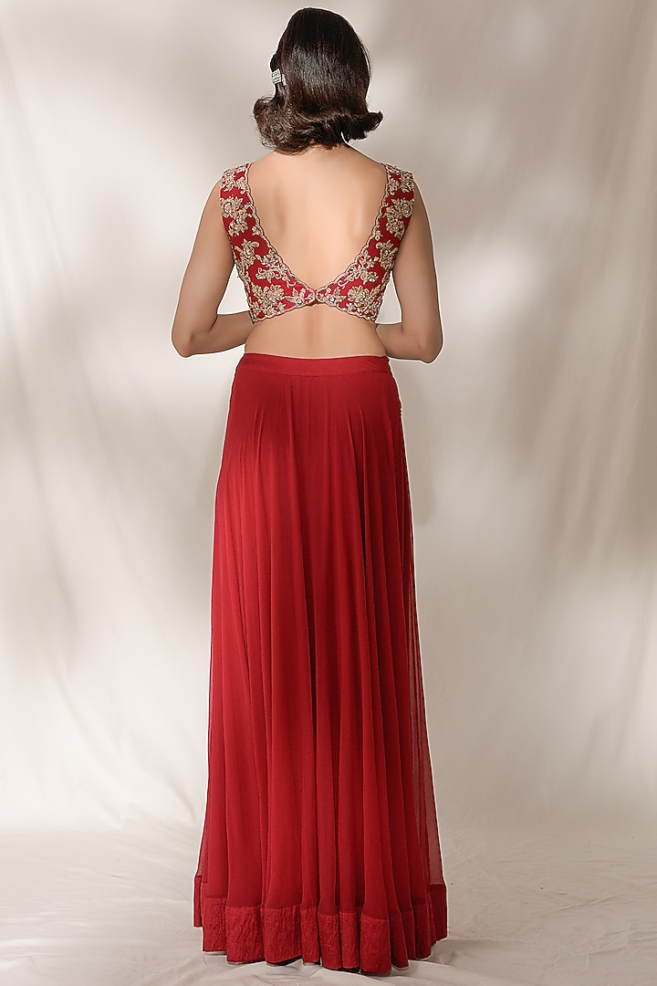 Plum Red Embroidered Wedding Sharara Set by Dolly J at Pernia's Pop Up Shop