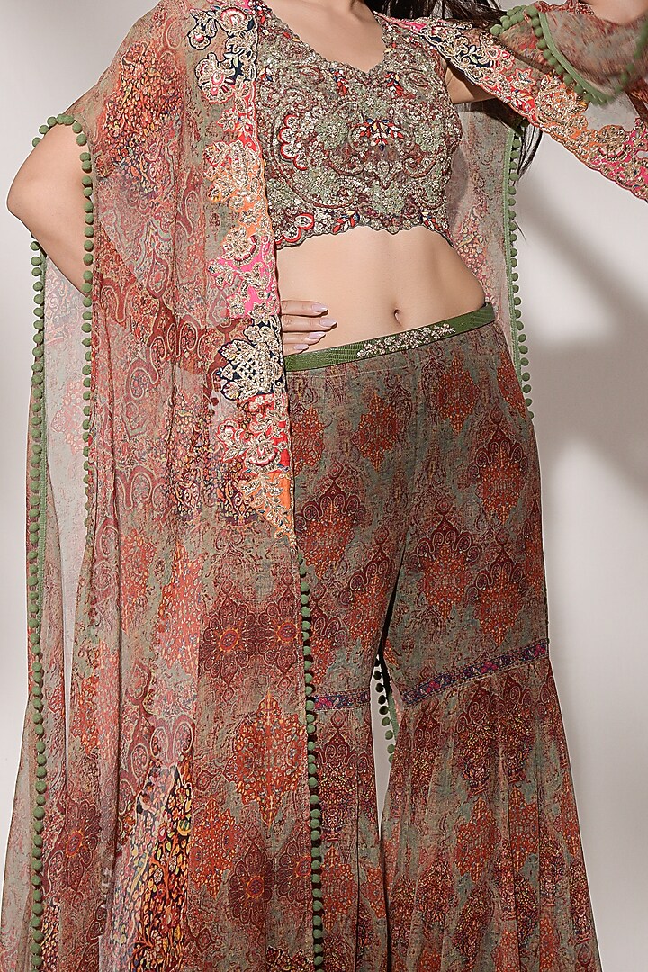 Brown Embroidered Sharara Set Design by Dolly J at Pernia's Pop Up Shop