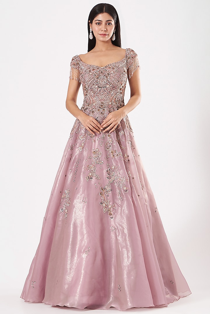 Dusty Rose Embroidered Gown by Dolly J