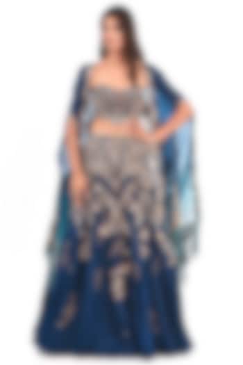 Blue Silk Organza Jacket Bridal Lehenga Set by Dolly J at Pernia's Pop Up Shop