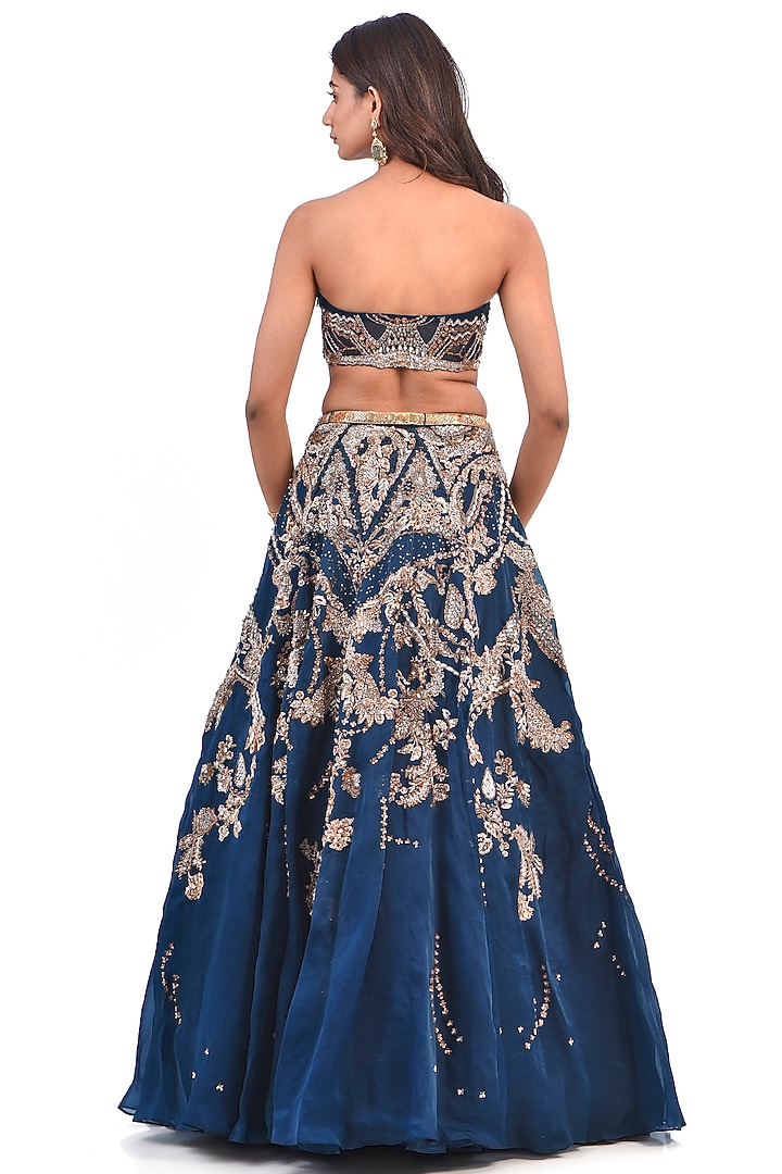 Blue Silk Organza Jacket Bridal Lehenga Set by Dolly J at Pernia's Pop Up Shop