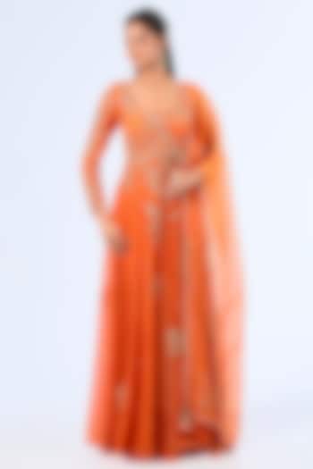 Orange Chiffon Embroidered Kurta Set by Dolly J at Pernia's Pop Up Shop