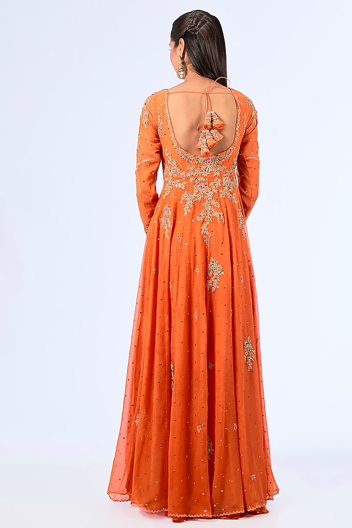 Marigold Orange Chiffon & Organza Kurta Set by Dolly J at Pernia's Pop Up Shop