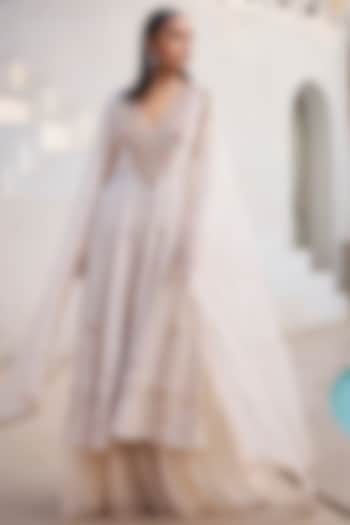 Ivory Chiffon Chikankari Kalidar Kurta Set by Dolly J at Pernia's Pop Up Shop