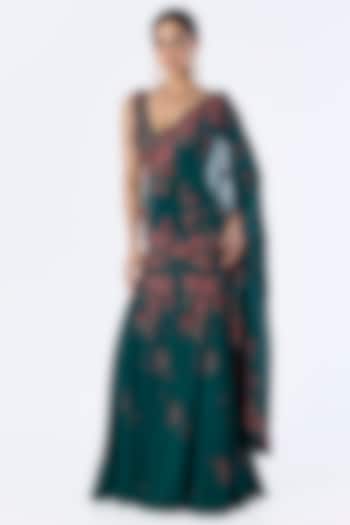 Teal Green Crepe Dori Embroidered Draped Reception Saree Set by Dolly J at Pernia's Pop Up Shop