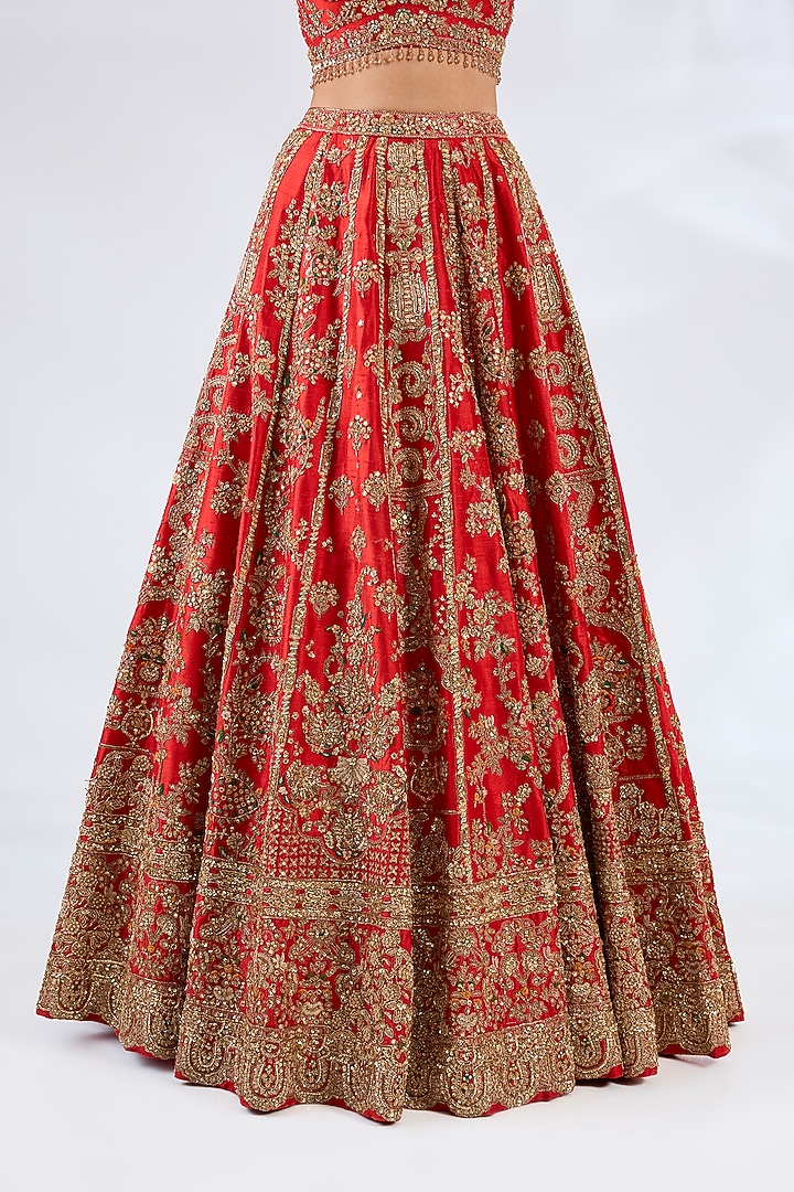 Red Silk Embroidered Bridal Lehenga Set by Dolly J at Pernia's Pop Up Shop
