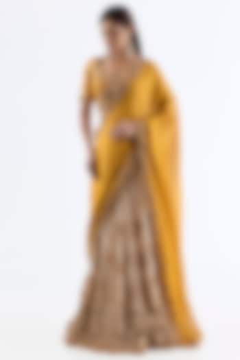 Ivory Tissue Pearl & Zardosi Embroidered Kalidar Bridal Saree Set by Dolly J at Pernia's Pop Up Shop