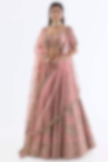 Baby Pink Raw Silk Tissue Zardosi Embroidered Bridal Lehenga Set by Dolly J at Pernia's Pop Up Shop