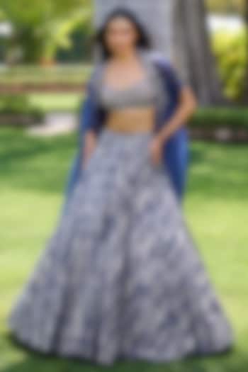 Blue Synthetic Lycra Embroidered Jacket Wedding Lehenga Set by Dolly J at Pernia's Pop Up Shop