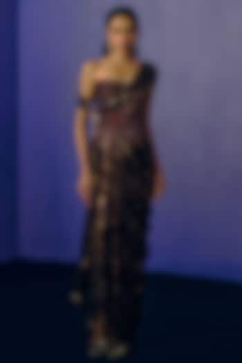 Metallic Cocoa Lurex Printed Fluid Wedding Gown by Dolly J at Pernia's Pop Up Shop