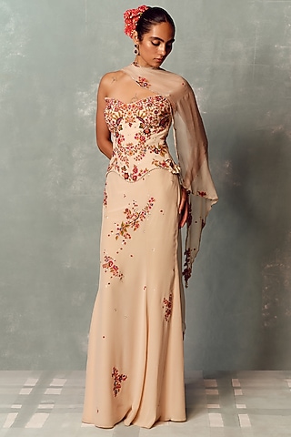 Ivory Crepe Embroidered Skirt Set by Dolly J