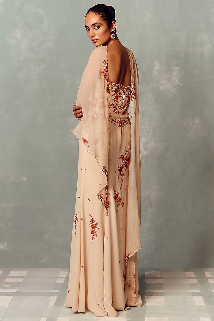 Ivory Crepe Embroidered Skirt Set by Dolly J at Pernia's Pop Up Shop