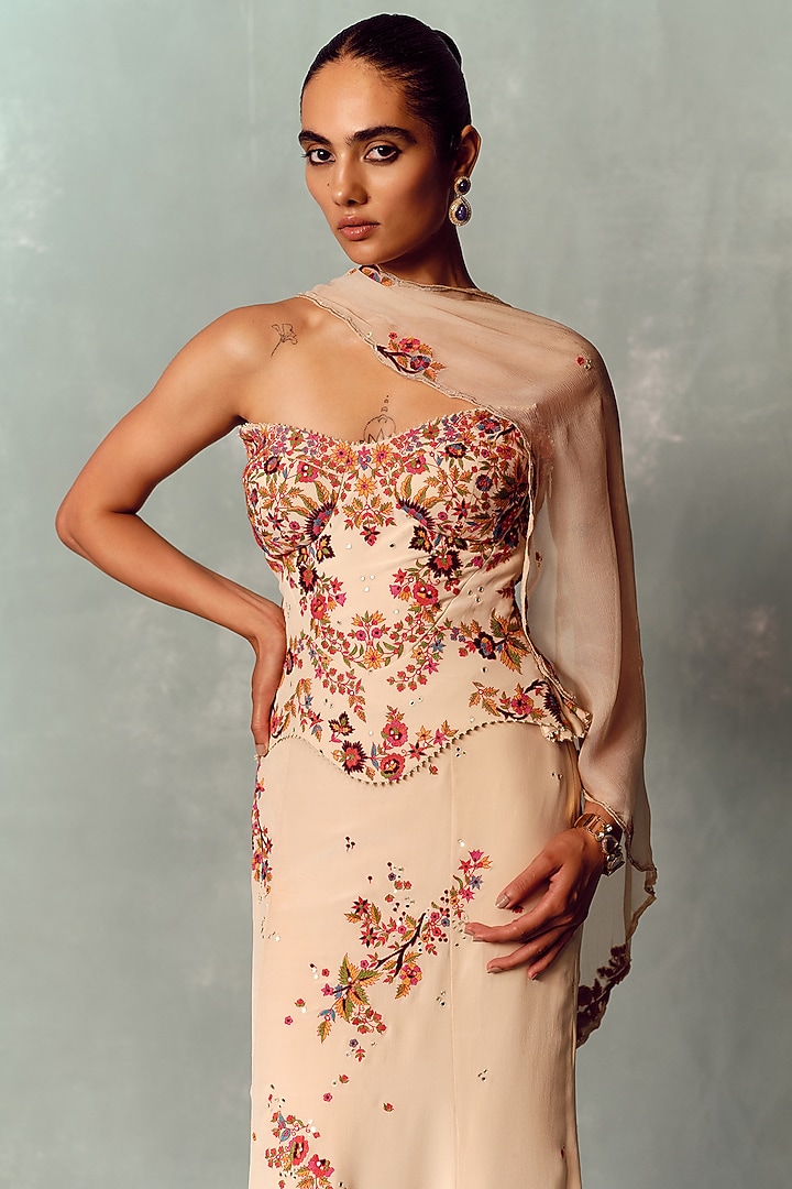 Ivory Crepe Embroidered Skirt Set by Dolly J at Pernia's Pop Up Shop