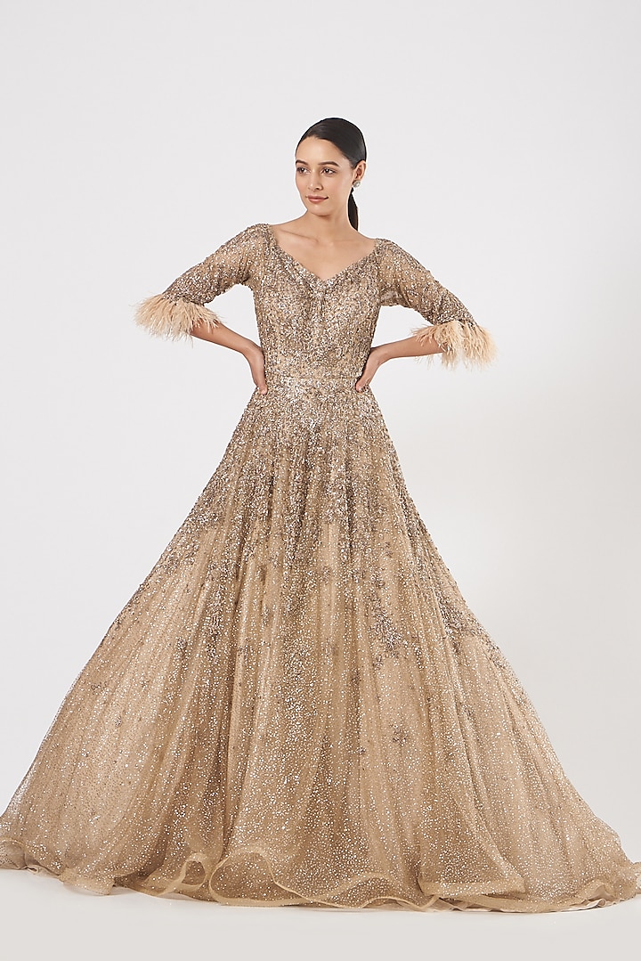 Gold Embroidered Gown by Dolly J
