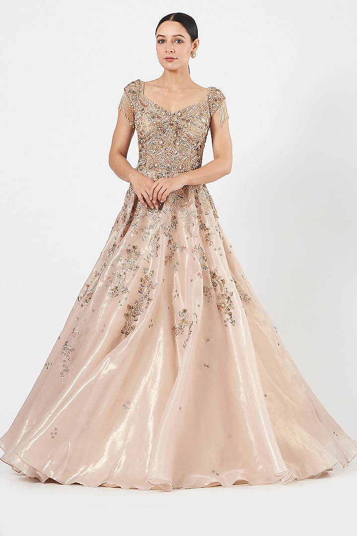 Dusty Rose Embroidered Gown by Dolly J