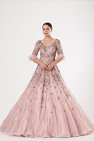 Lilac Shimmer Tulle Off-Shoulder Gown by Dolly J