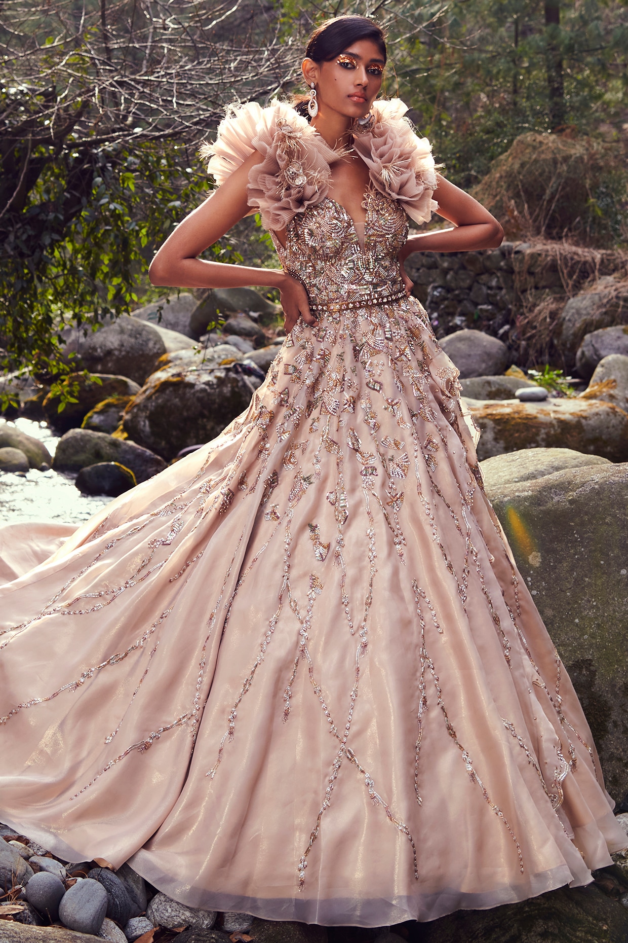 Gold embroidered wedding store dress