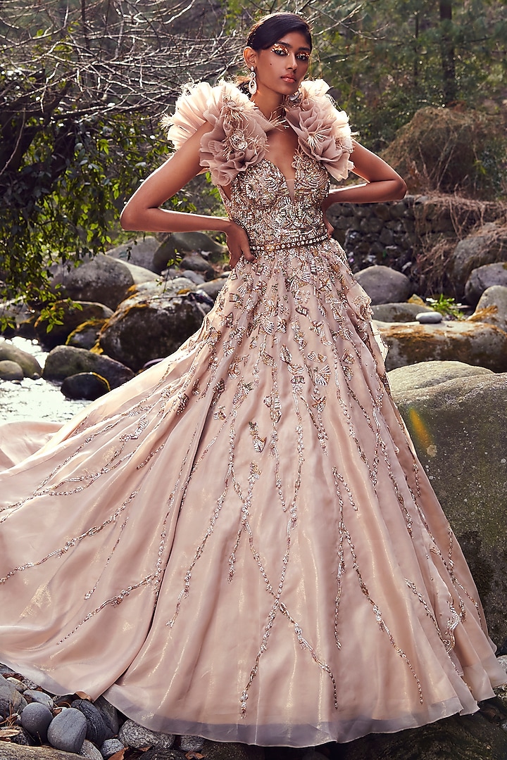 Golden Embroidered Bridal Gown by Dolly J