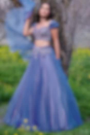 Mauve Embroidered Pleated Wedding Lehenga Set by Dolly J at Pernia's Pop Up Shop