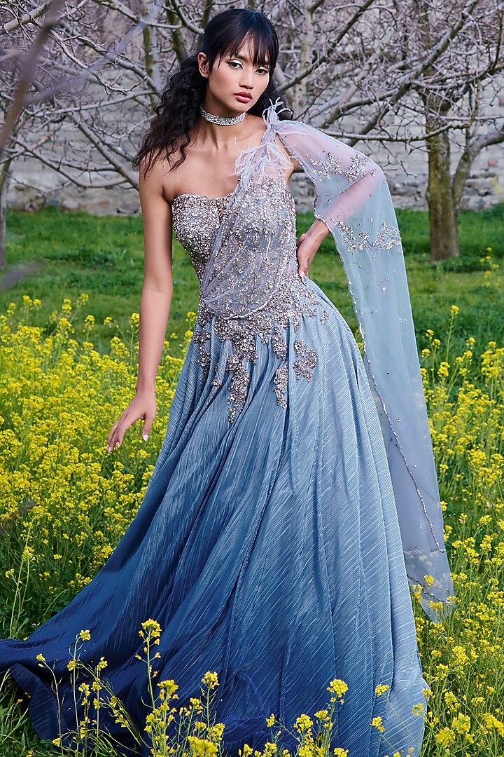 Powder Blue Ombre - Pleated Gown by Dolly J at Pernia's Pop Up Shop