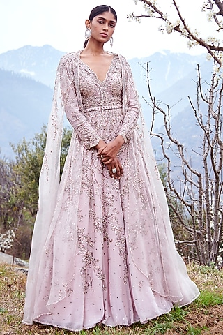 Lilac - Bridal Kalidar Kurta Set With Cape by Dolly J
