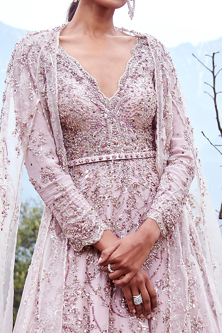 Lilac - Bridal Kalidar Kurta Set With Cape by Dolly J at Pernia's Pop Up Shop
