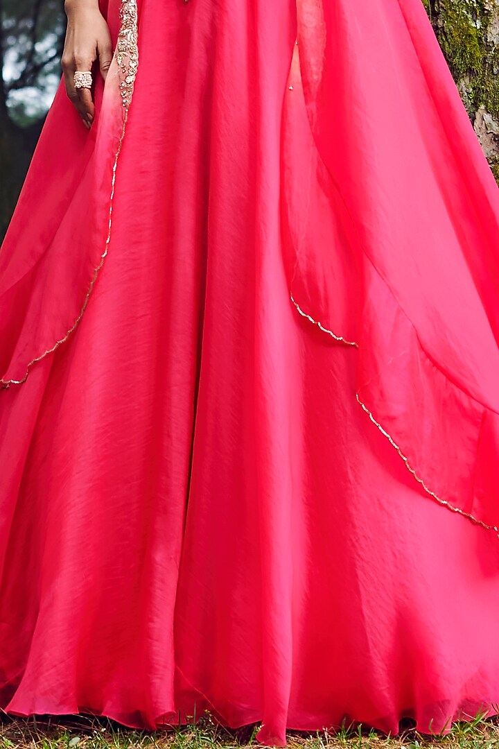 Persian Red Organza Wedding Lehenga Set With Cape by Dolly J at Pernia's Pop Up Shop