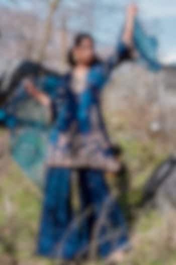 Cerulean Blue Chiffon Bridal Sharara Set by Dolly J at Pernia's Pop Up Shop