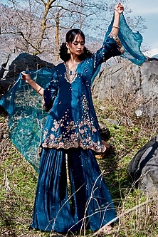 Cerulean Blue Chiffon Sharara Set by Dolly J-DOLLY J