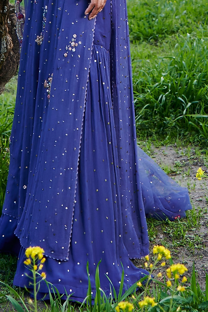 Purplish-Blue Chiffon Bridal Sharara Set by Dolly J at Pernia's Pop Up Shop