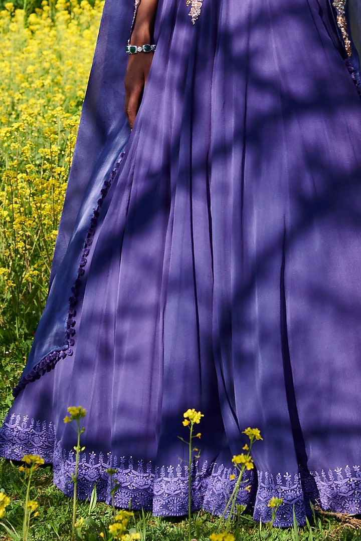 Dark Mauve Chiffon Wedding Lehenga Set With Cape by Dolly J at Pernia's Pop Up Shop