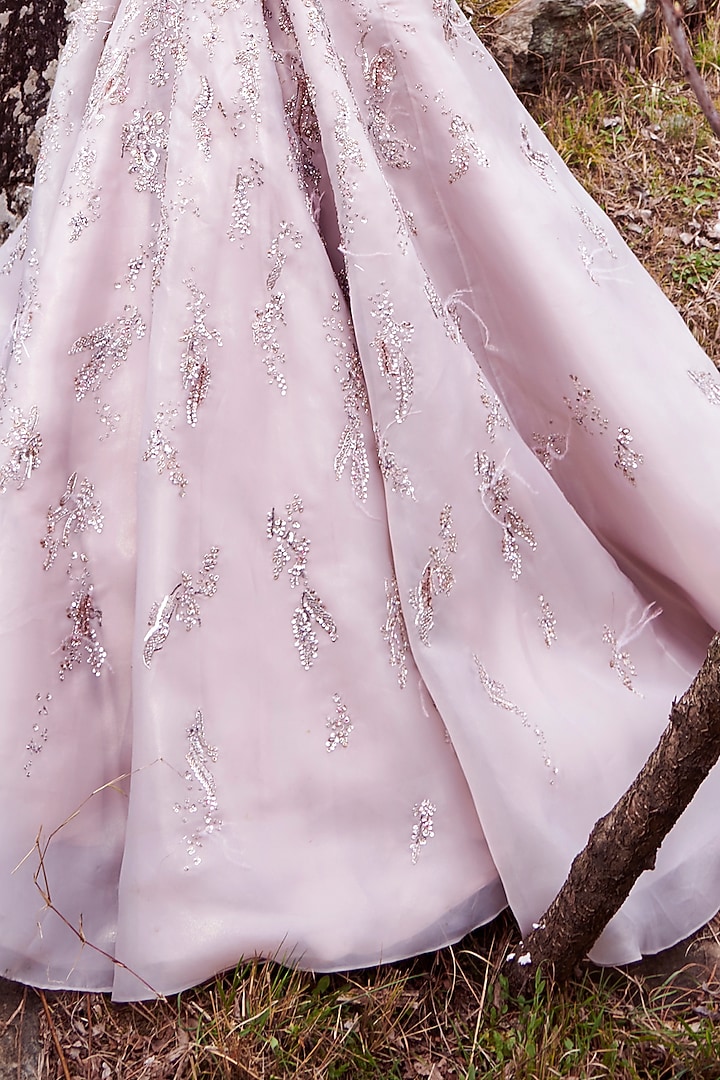 Pale Pink Embroidered Bridal Bridal Gown With Belt by Dolly J at Pernia's Pop Up Shop
