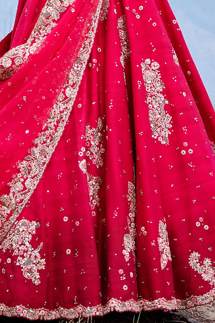 Fiery Red Ombre Raw Silk Bridal Lehenga Set by Dolly J at Pernia's Pop Up Shop
