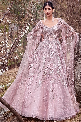 Lilac Shimmer Tulle Bridal Gown by Dolly J