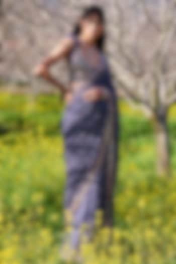 Navy Blue Embroidered Bridal Saree Set by Dolly J at Pernia's Pop Up Shop