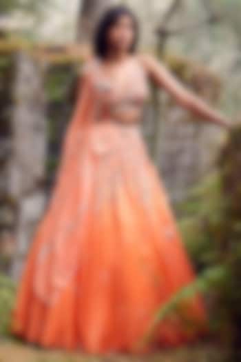 Orange Ombre Organza Bridal Lehenga Set by Dolly J at Pernia's Pop Up Shop