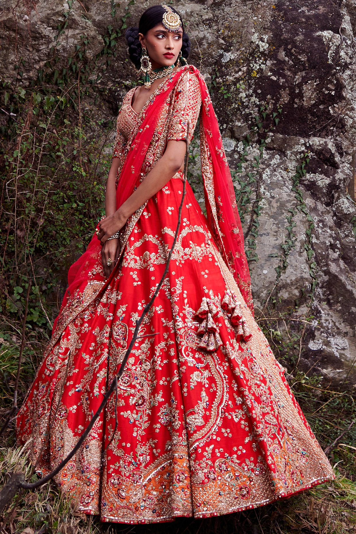 Cherry red bridal store lehenga