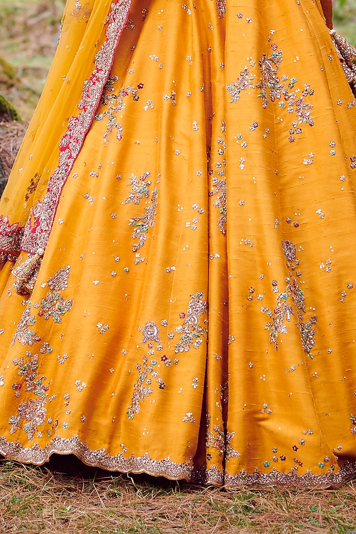 Mustard Raw Silk Bridal Lehenga Set by Dolly J at Pernia's Pop Up Shop